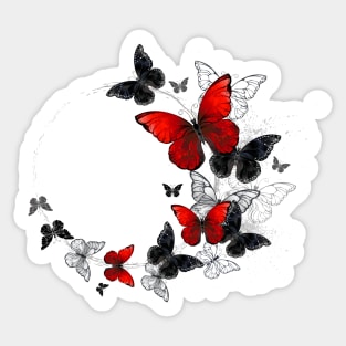 Flight of Black and Red Butterflies Morpho Sticker